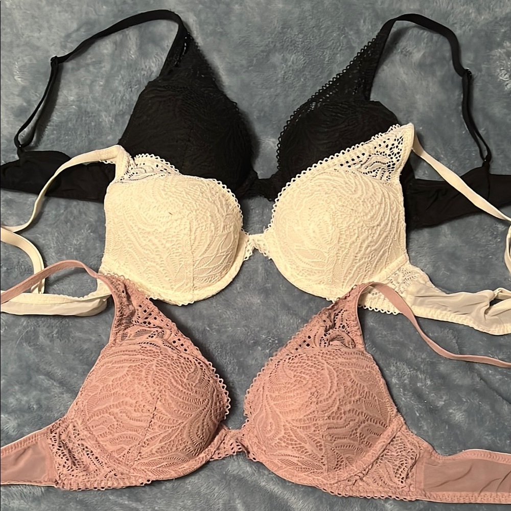 Lace Bra Set - Black, White, and Pink